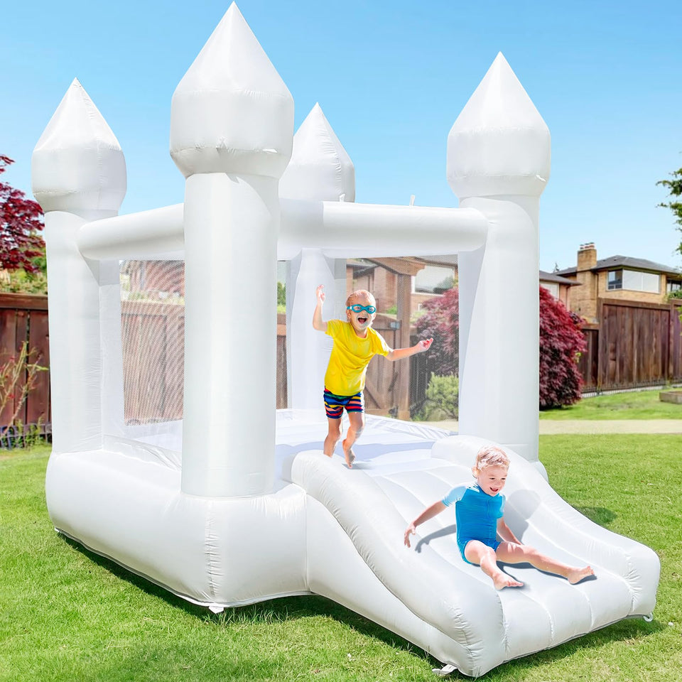 iLink-outer white bounce house with slide for safe indoor and outdoor play