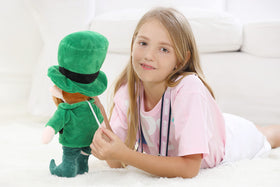 illuOKey Leprechaun plush full-body view showcases traditional Irish symbols for learning.