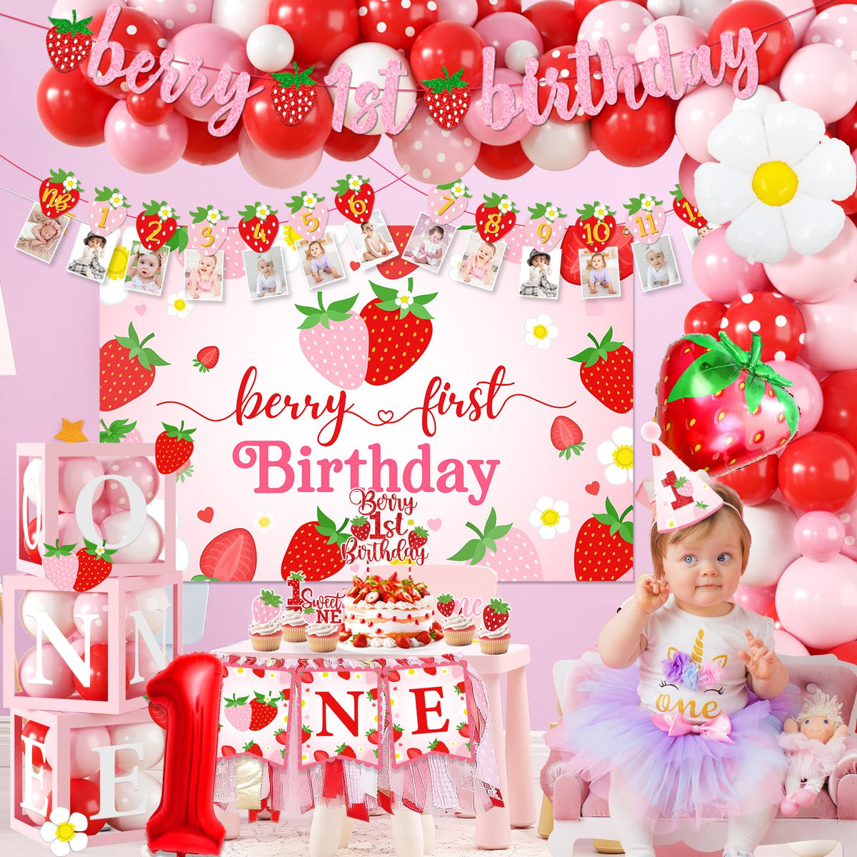 ILUIGGW berry first birthday backdrop, creates magical photo moments