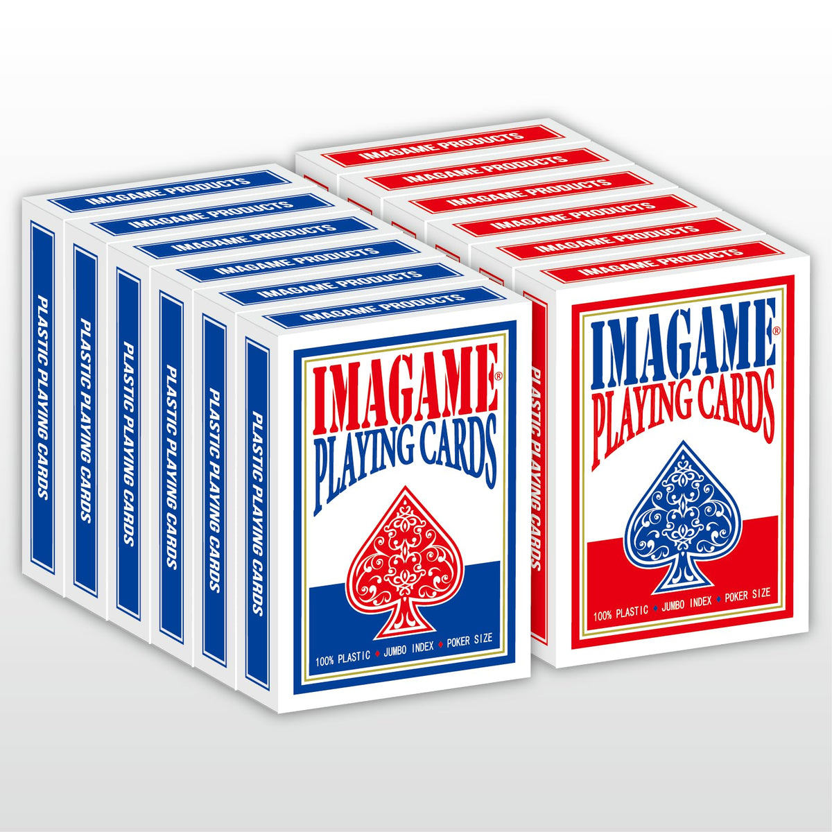 IMAGAME plastic playing cards in poker size ideal for Texas Hold’em games.