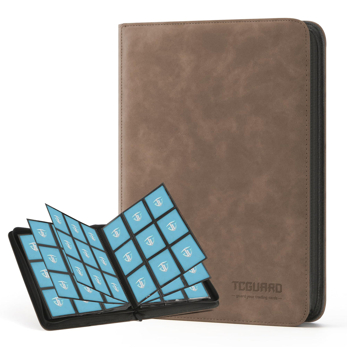 TCGUARD 9-Pocket Trading Card Binder – Zipper, Side-Loading, 540 Cards (Brown)