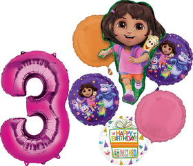 Anagram Dora's 3rd Birthday Party Supplies Foil Balloon Bouquet Decorations
