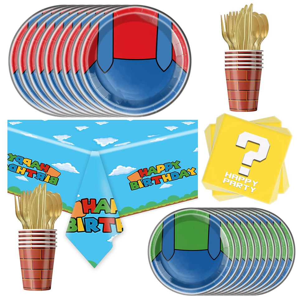 OU RUI 81-Pcs Super Brother Party Tableware Set – Decorations & Birthday Supplies
