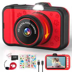 CHAKEYAKE Kids Camera – Rotating Zoom Lens, 3.5” Screen, 1080P Toy Camera with 32GB Card