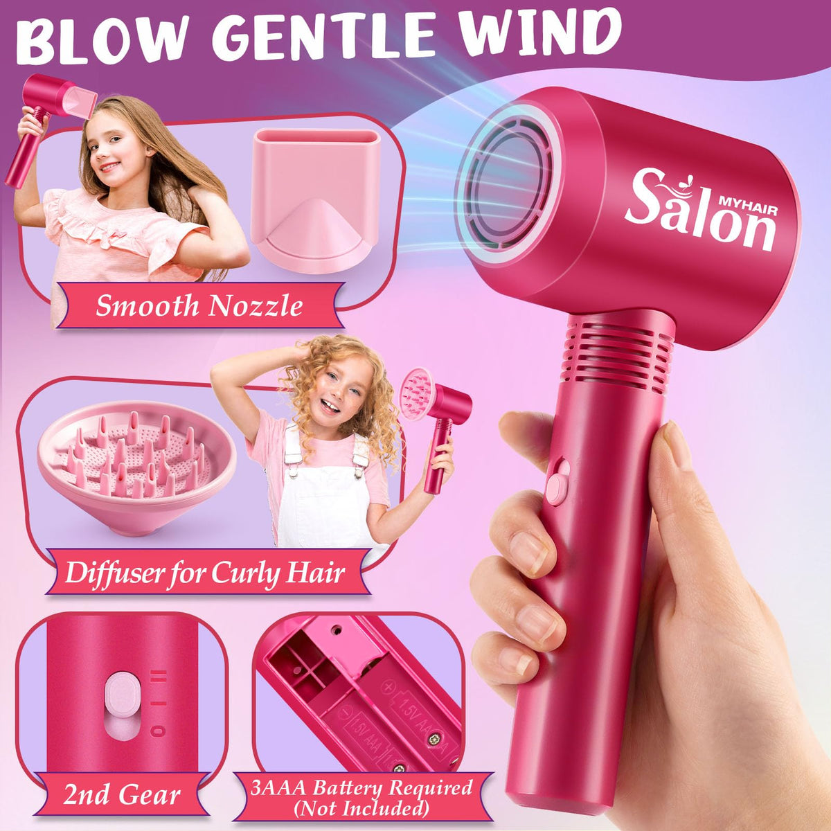 G.C Girls Hair Salon Toys – Pretend Play Hair Styling Kit with Realistic Blow Dryer, Straightener & Apron
