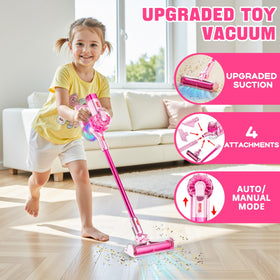 BLAXTEM 4-in-1 Kids Toy Vacuum – Pink with Lights & Sounds, 4 Attachments