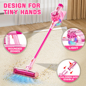 BLAXTEM 4-in-1 Kids Toy Vacuum – Pink with Lights & Sounds, 4 Attachments