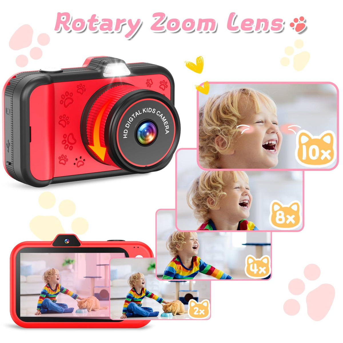 CHAKEYAKE Kids Camera – Rotating Zoom Lens, 3.5” Screen, 1080P Toy Camera with 32GB Card