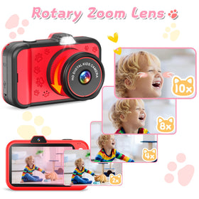 CHAKEYAKE Kids Camera – Rotating Zoom Lens, 3.5” Screen, 1080P Toy Camera with 32GB Card