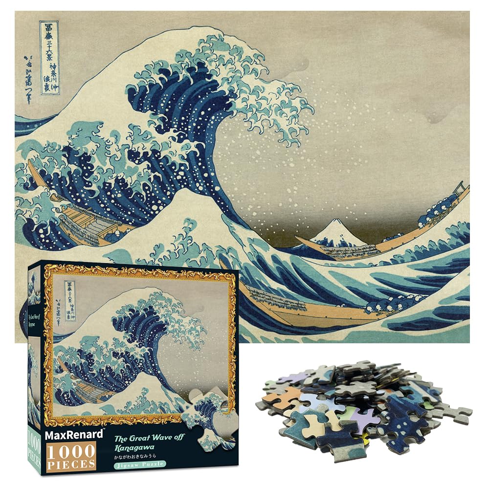 MaxRenard Game 1000 Pieces Jigsaw Puzzle for Adult Fine Art Collection Toy The Great Wave Off Kanagawa Puzzle