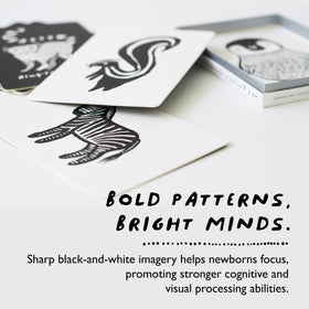 Wee Gallery Art Cards for Baby, Durable High Contrast Black and White Animal Flashcards for Newborns, Brain Development,Tummy Time Essentials for Infant and Toddler - Black and White Animals
