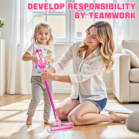 BLAXTEM 4-in-1 Kids Toy Vacuum – Pink with Lights & Sounds, 4 Attachments