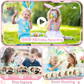 CHAKEYAKE Kids Camera – Rotating Zoom Lens, 3.5” Screen, 1080P Toy Camera with 32GB Card