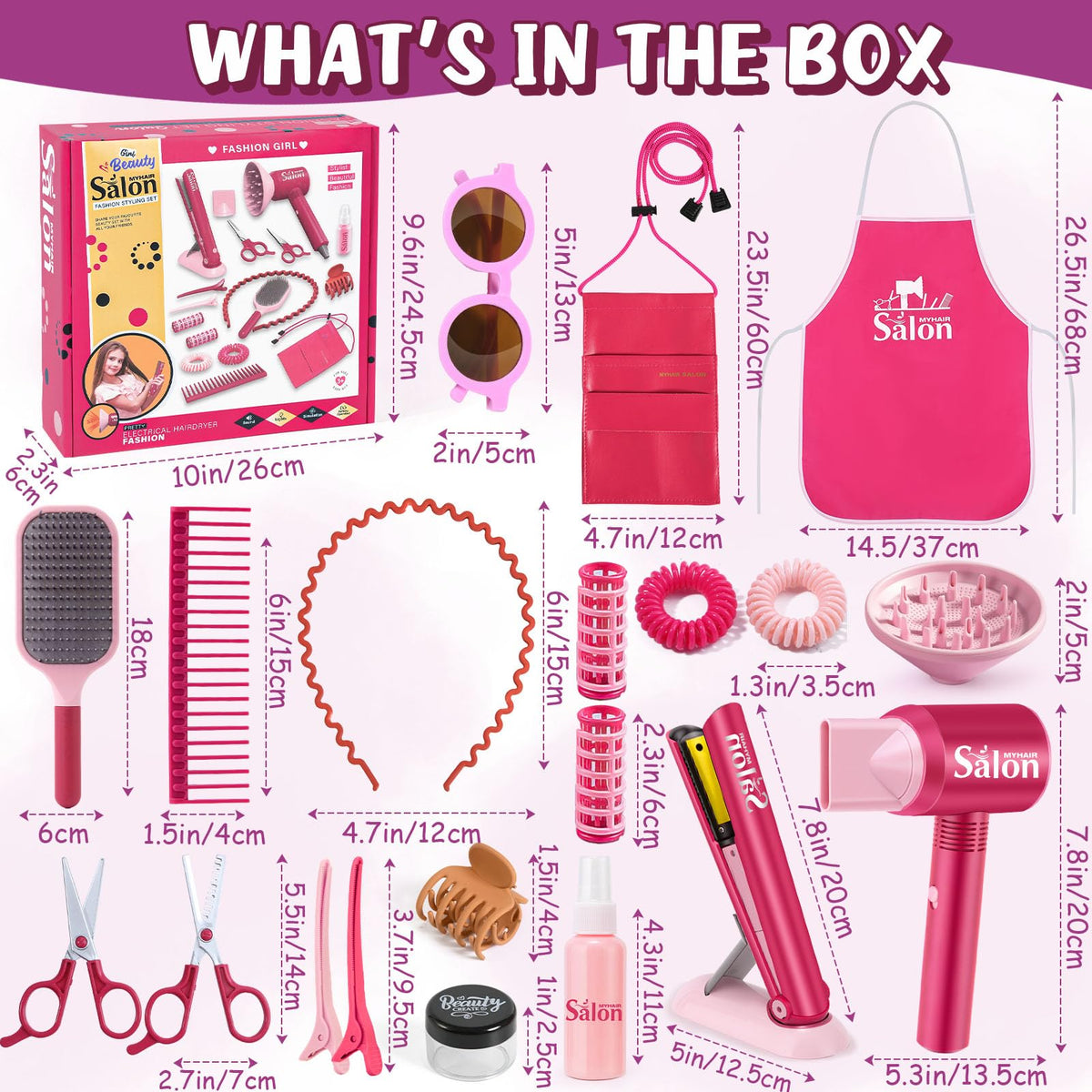G.C Girls Hair Salon Toys – Pretend Play Hair Styling Kit with Realistic Blow Dryer, Straightener & Apron