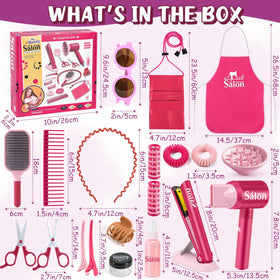 G.C Girls Hair Salon Toys – Pretend Play Hair Styling Kit with Realistic Blow Dryer, Straightener & Apron