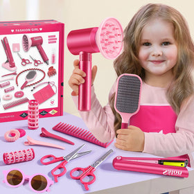G.C Girls Hair Salon Toys – Pretend Play Hair Styling Kit with Realistic Blow Dryer, Straightener & Apron