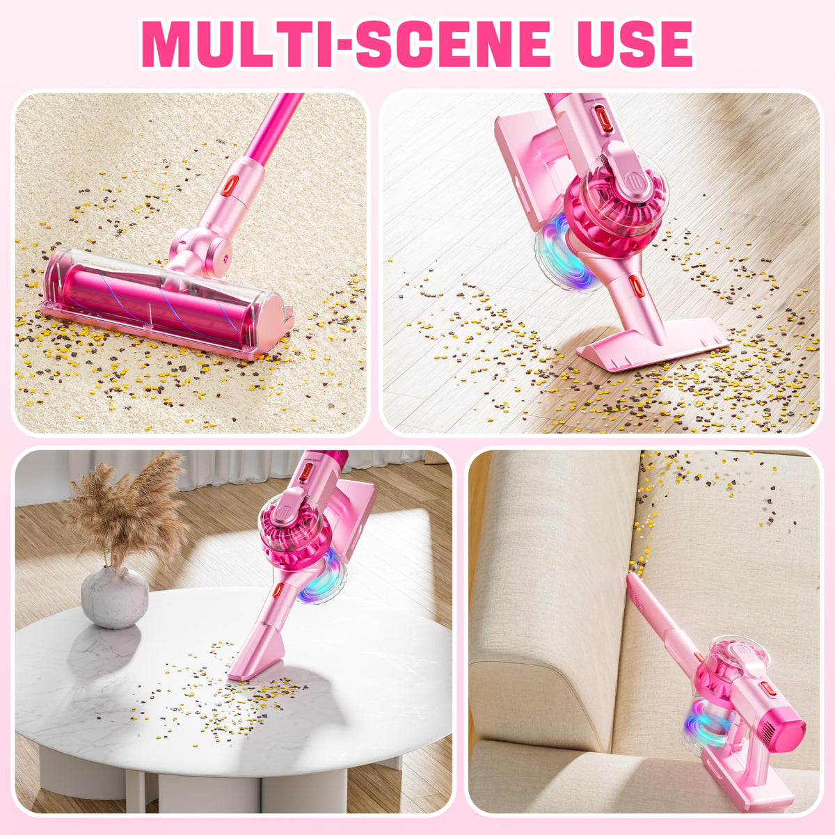 BLAXTEM 4-in-1 Kids Toy Vacuum – Pink with Lights & Sounds, 4 Attachments