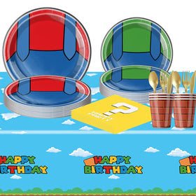 OU RUI 81-Pcs Super Brother Party Tableware Set – Decorations & Birthday Supplies