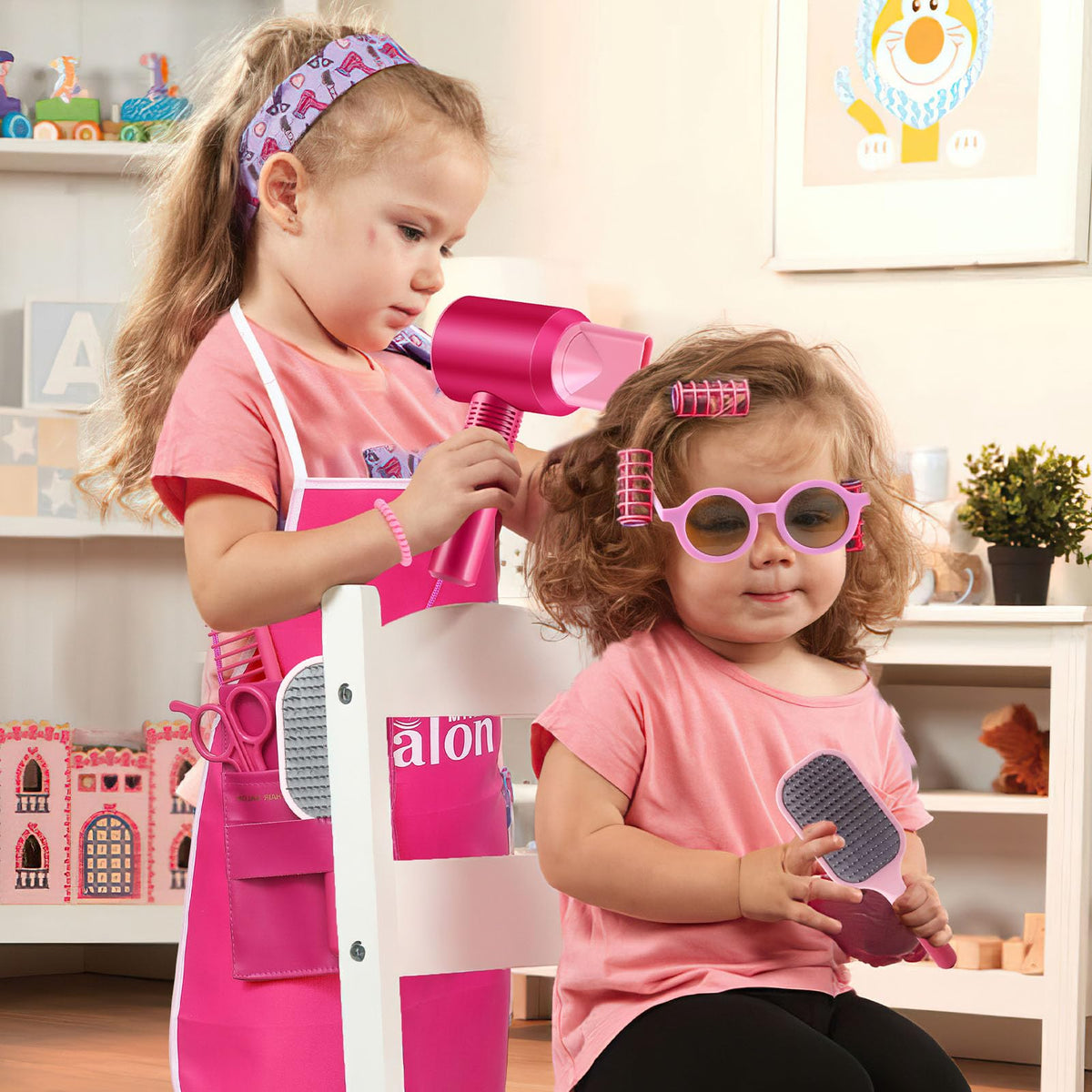 G.C Girls Hair Salon Toys – Pretend Play Hair Styling Kit with Realistic Blow Dryer, Straightener & Apron