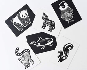 Wee Gallery Art Cards for Baby, Durable High Contrast Black and White Animal Flashcards for Newborns, Brain Development,Tummy Time Essentials for Infant and Toddler - Black and White Animals