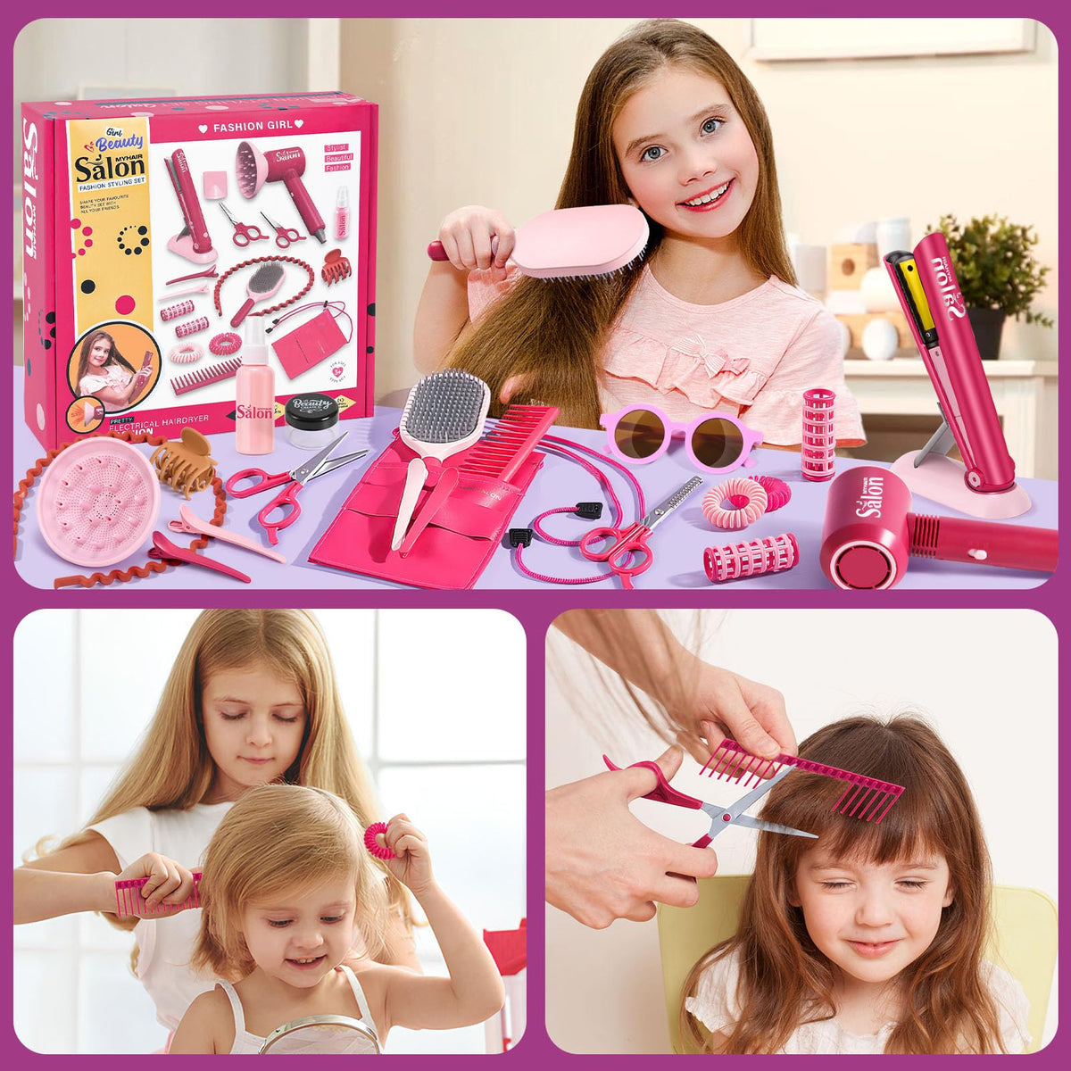 G.C Girls Hair Salon Toys – Pretend Play Hair Styling Kit with Realistic Blow Dryer, Straightener & Apron