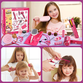 G.C Girls Hair Salon Toys – Pretend Play Hair Styling Kit with Realistic Blow Dryer, Straightener & Apron