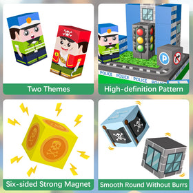 IMAGIC TOWN dual-theme design featuring police and pirate play scenes