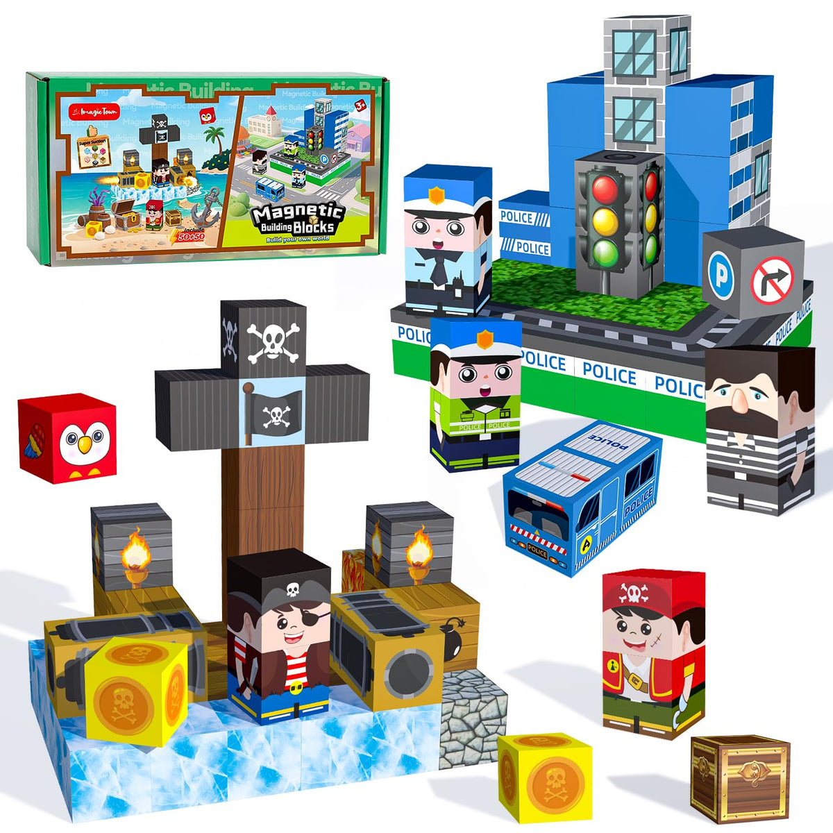 IMAGIC TOWN police-station and pirate-ship set sparks imaginative STEM play