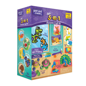 Imagimake 5-in-1 craft kit box open showing organized project boxes for mess-free play