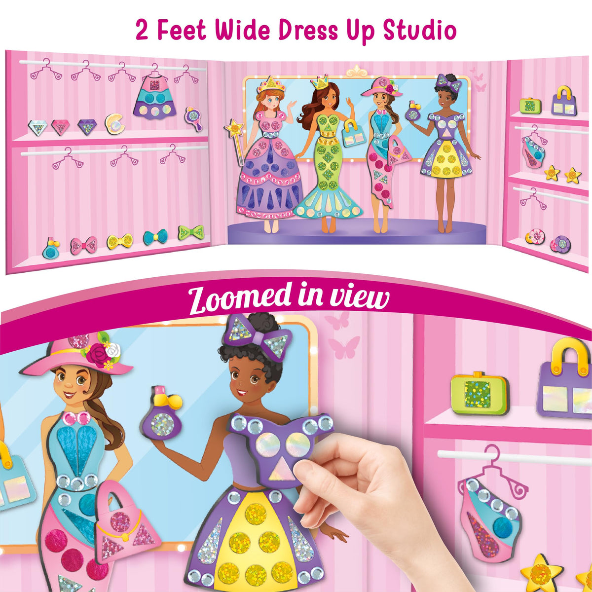 Imagimake DIY Magnetic Dress-Up Princess stickers and stones personalize outfits.