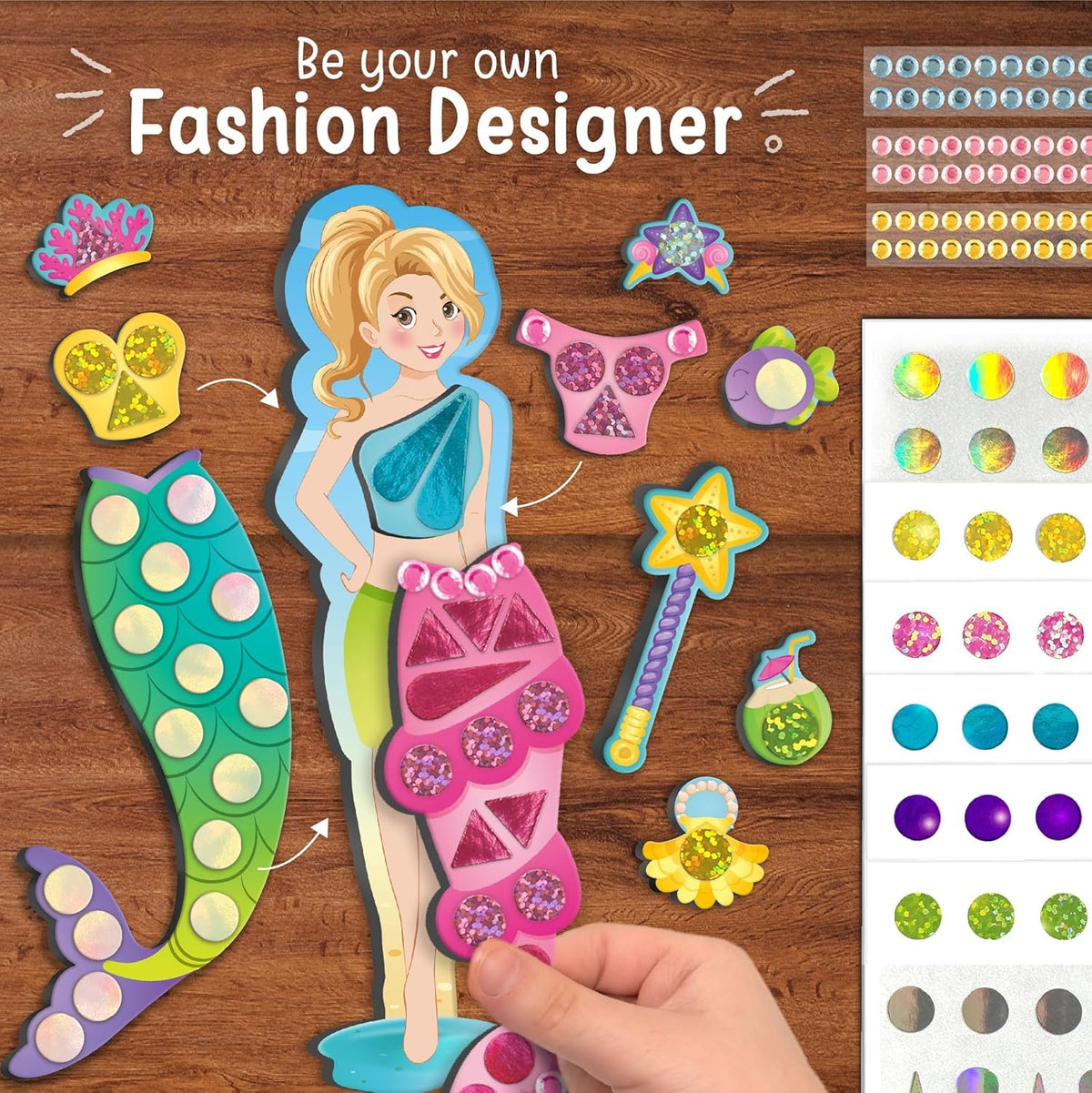 Over 700 stickers and stones personalize mermaid outfits