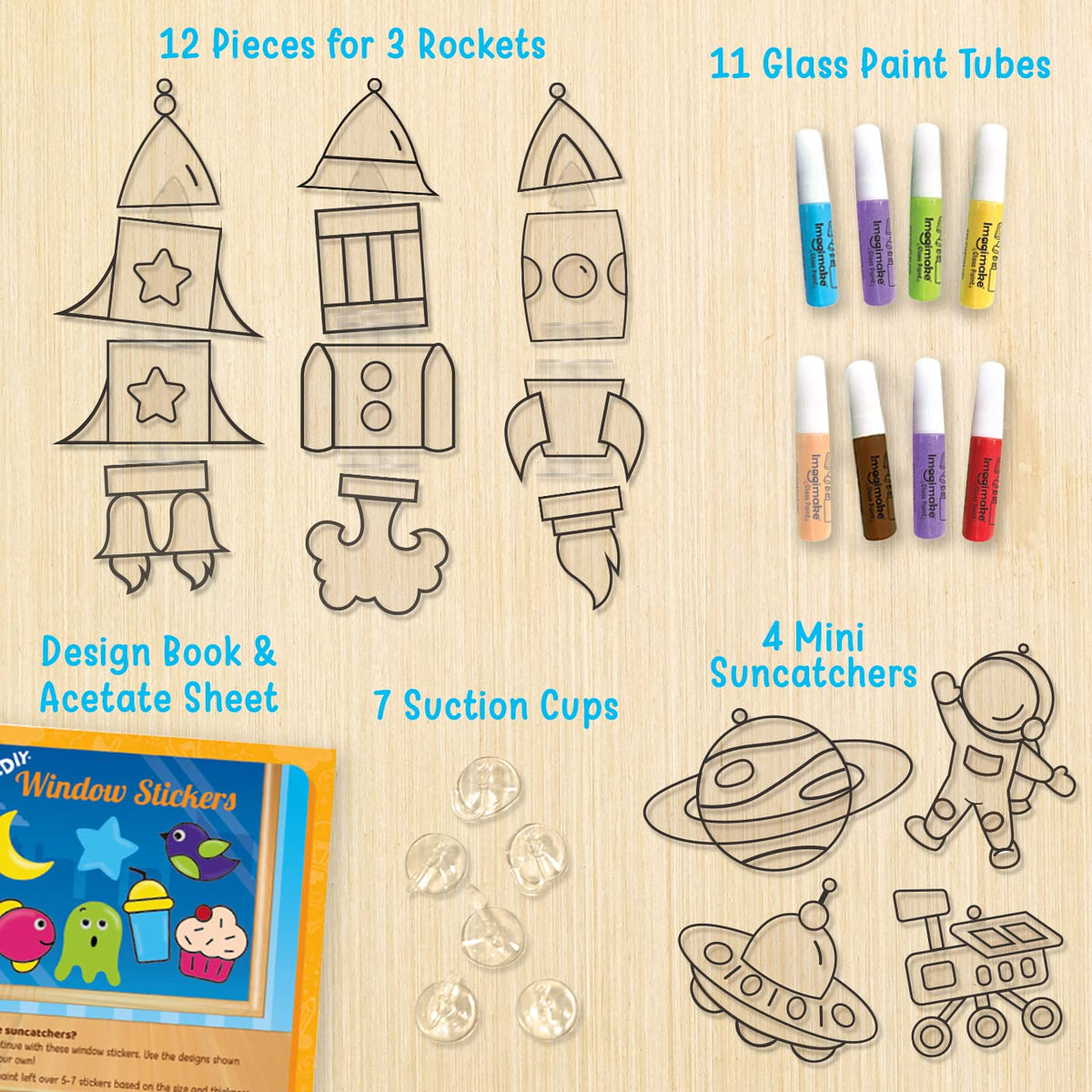 Imagimake glass paint tubes rocket colors enable easy, vibrant DIY art at home.