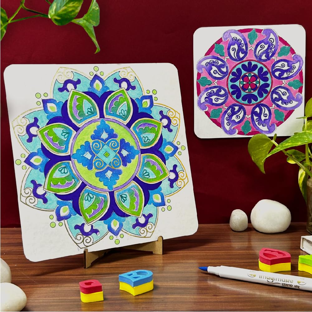 Imagimake Mandala Art Kit contents laid out for easy setup