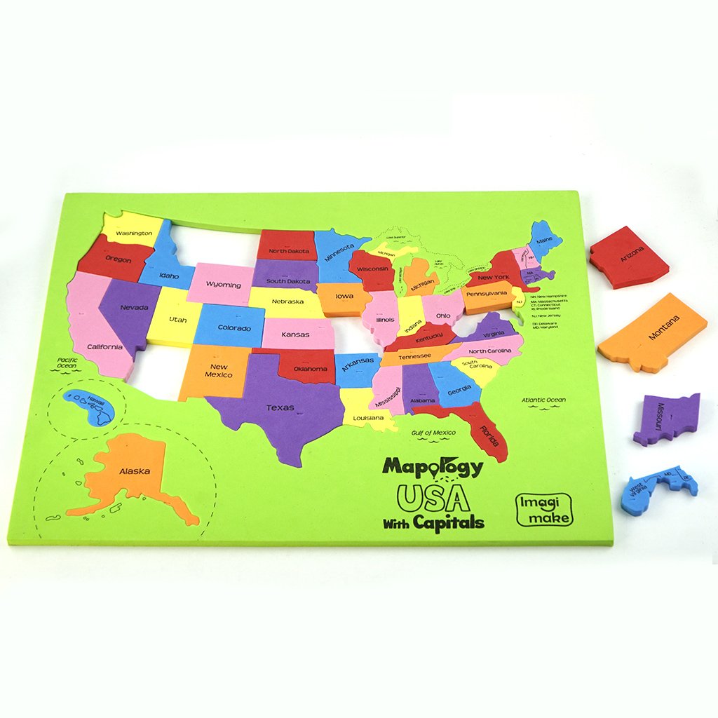 Imagimake Mapology flag capitals stickers enable easy learning of state capitals.