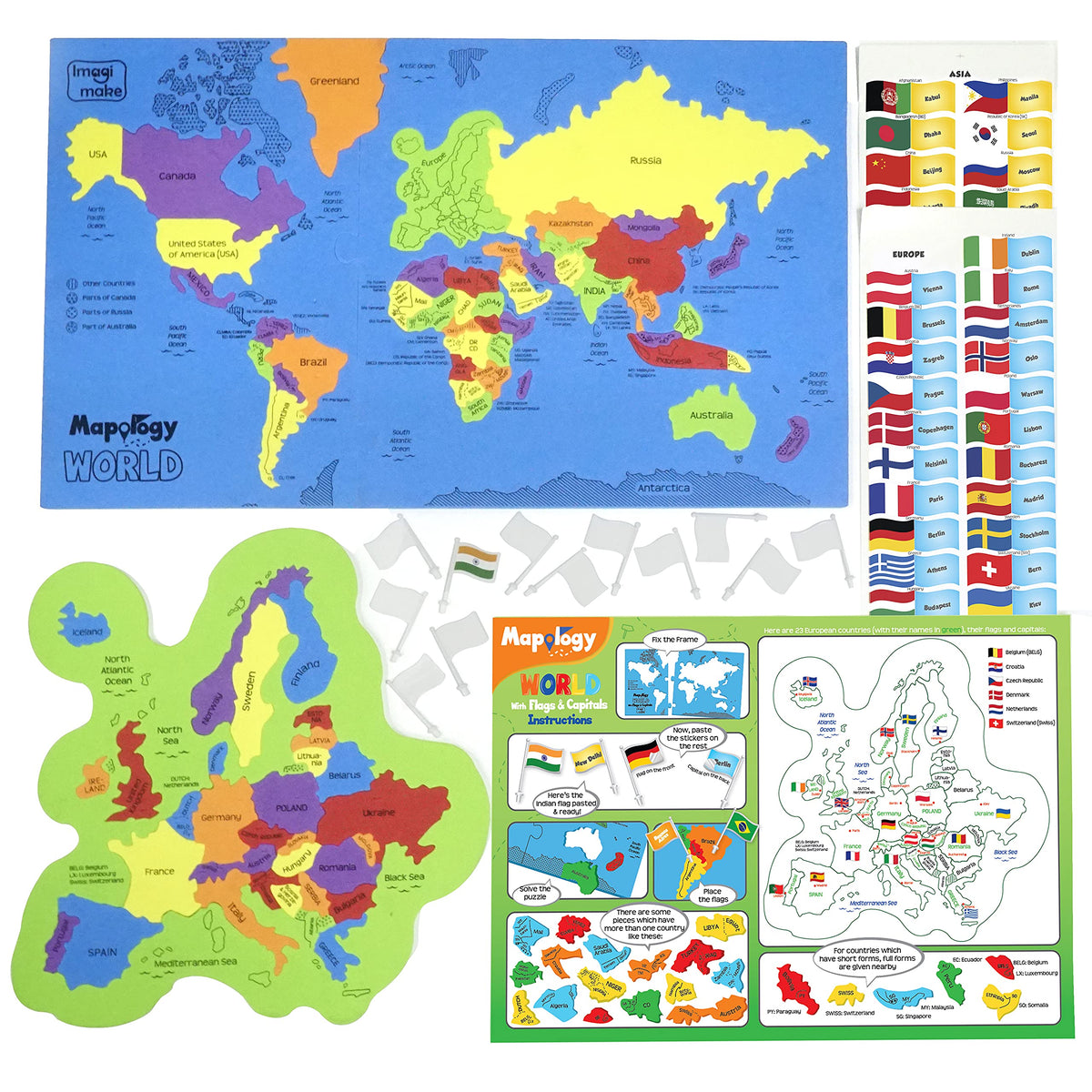 Imagimake Mapology foam puzzle frames support easy world assembly