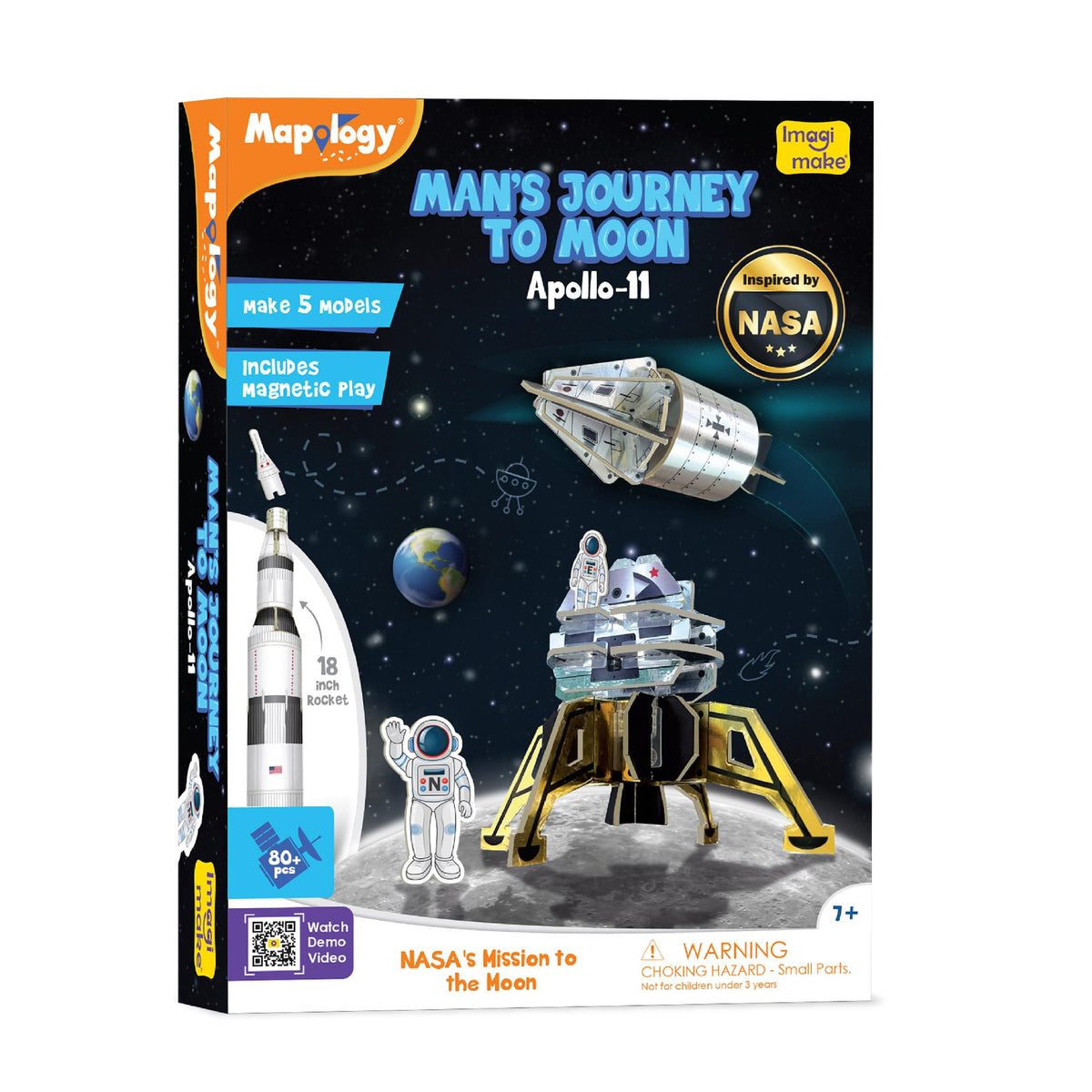Imagimake Mapology Saturn V rocket model, 18-inch display for space history learning