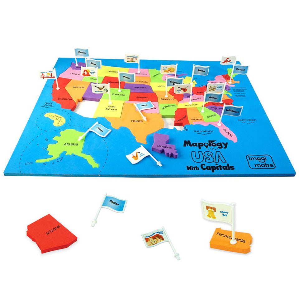 Imagimake Mapology USA map capitals puzzle helps kids learn state locations with engaging visuals.