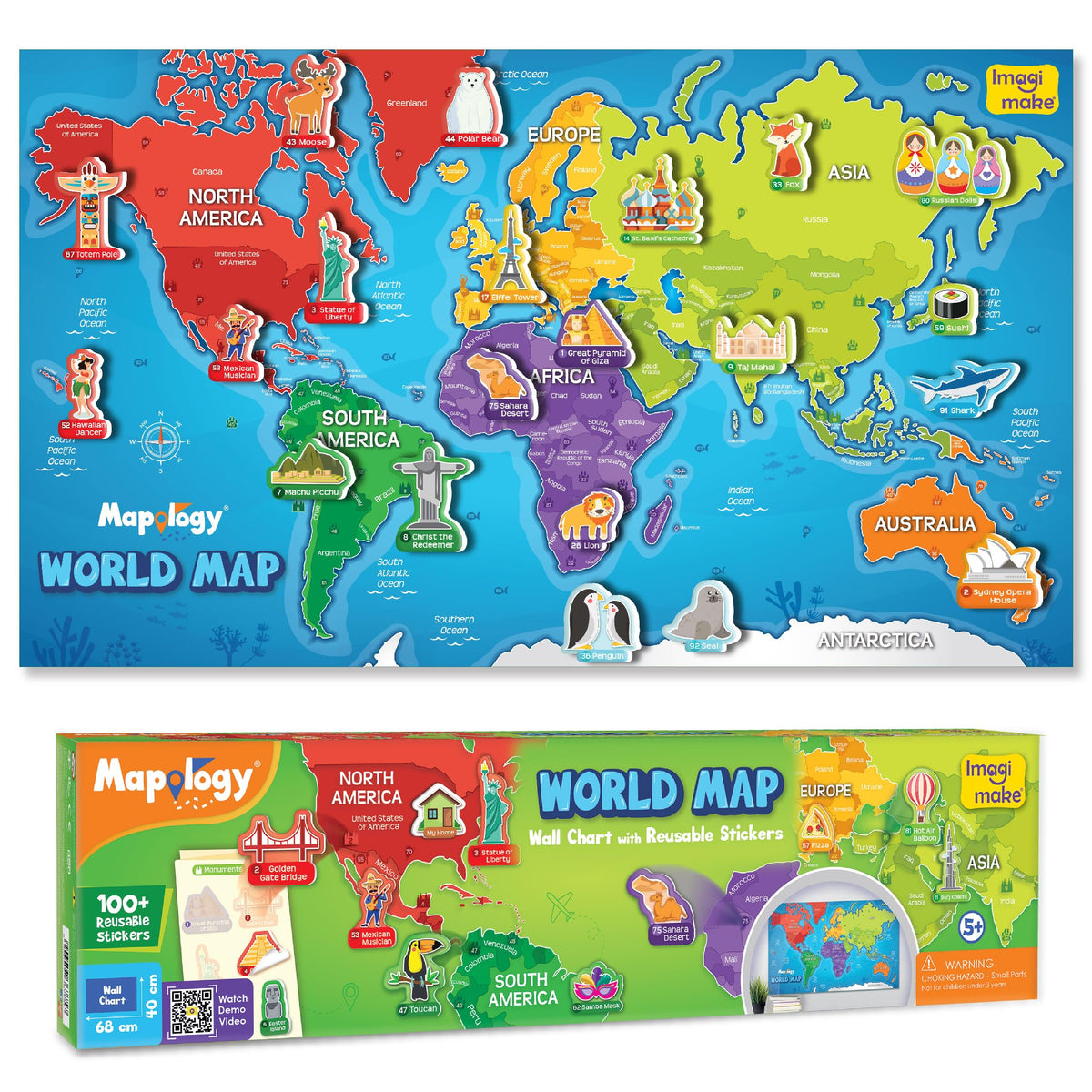Imagimake Mapology world map poster for interactive geography learning on walls