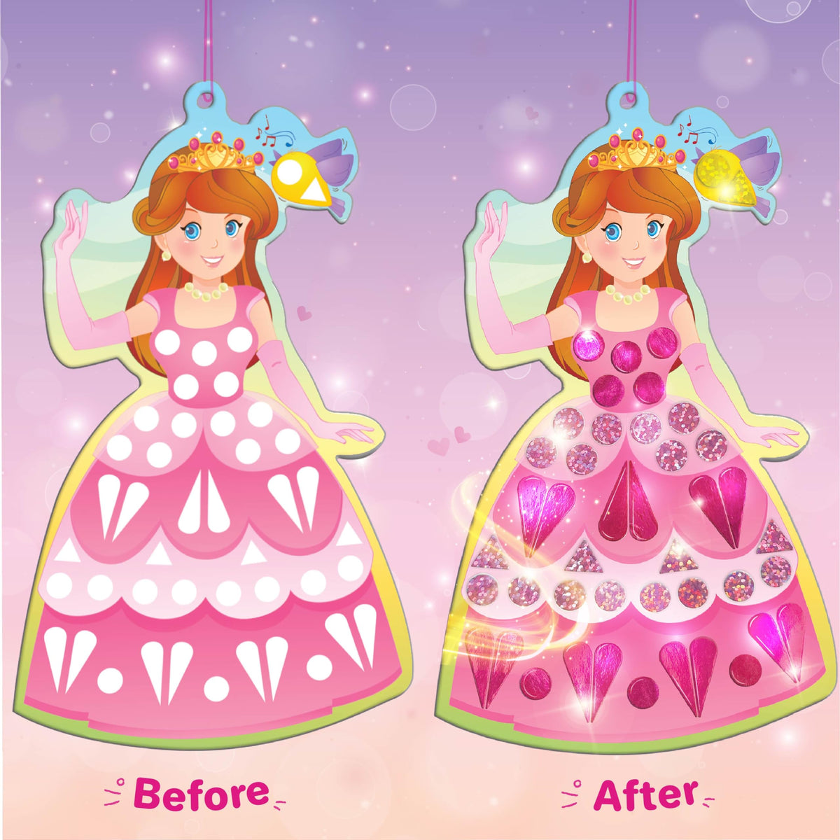 Imagimake Mirror Mosaic templates provide structured layouts for effortless princess and unicorn masterpieces.