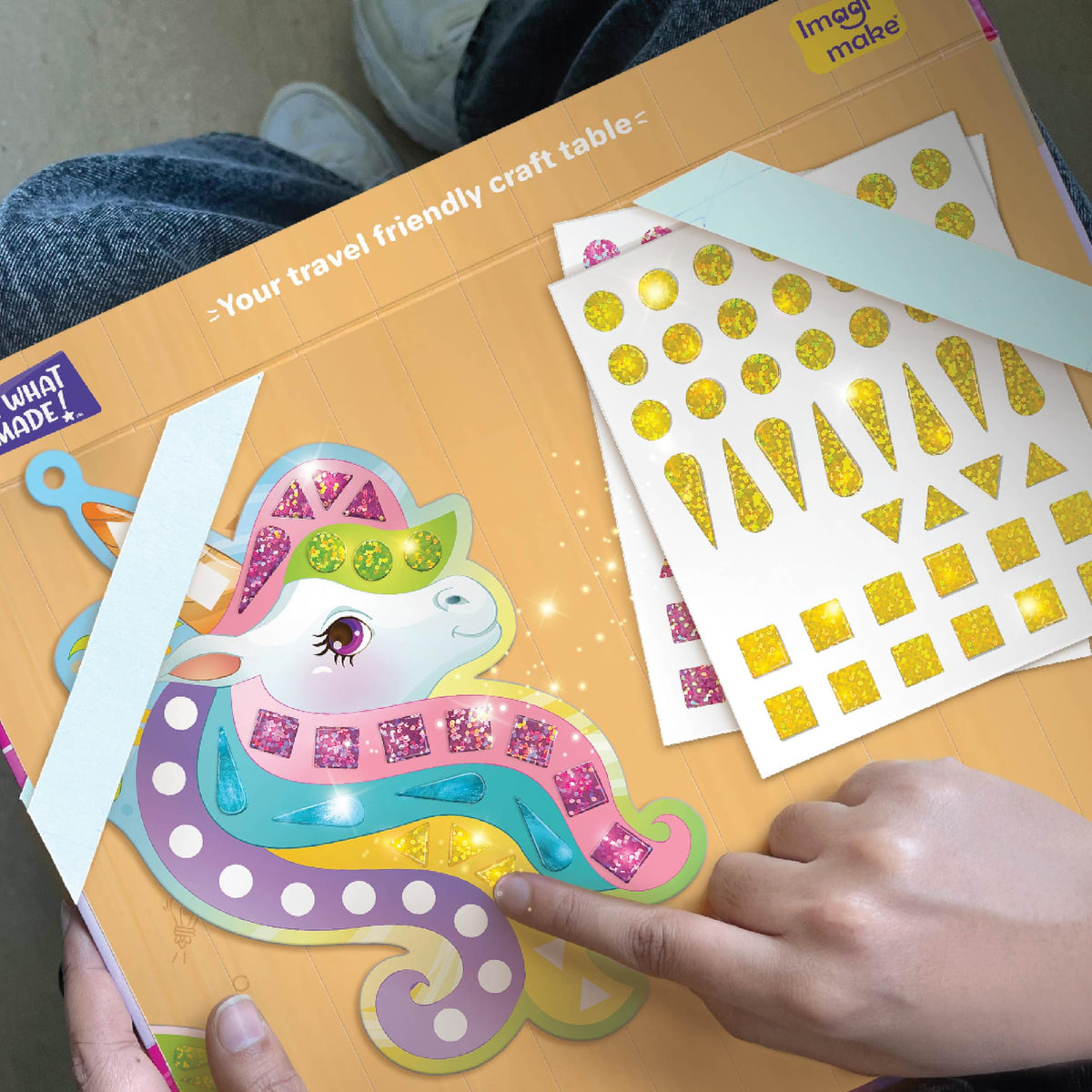 Imagimake Mirror Mosaic unicorn stickers brighten templates with shimmering rainbow effects for playful art sessions.