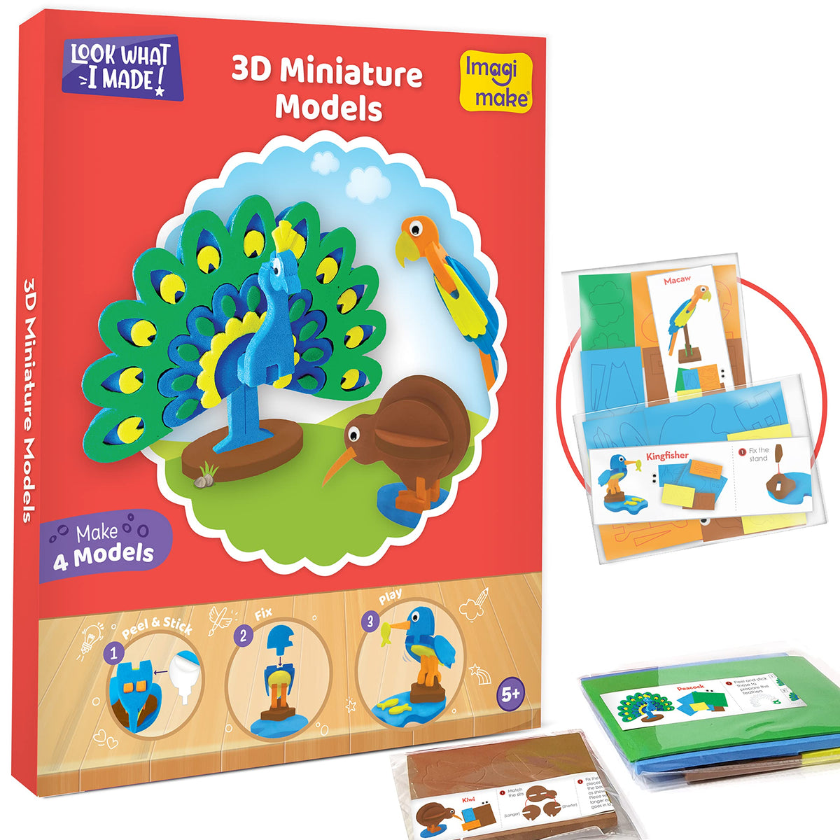 Imagimake papercraft 3D models demonstrating step-by-step mini sculptures