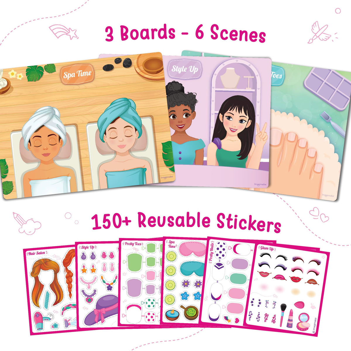 Imagimake Spa Time scene board with water-resistant stickers for calm pretend spa moments