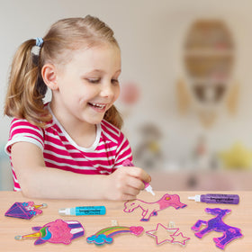 Seven suction cups help display art securely on windows and glass.