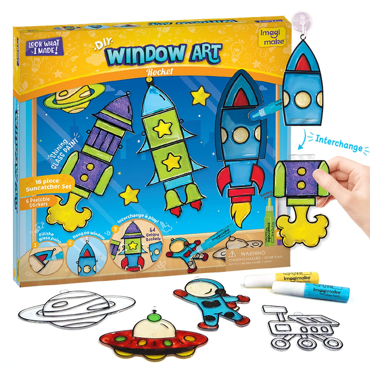 Imagimake window art rocket suncatcher brightens windows with colorful design for kids.
