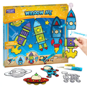 Imagimake window art rocket suncatcher brightens windows with colorful design for kids.
