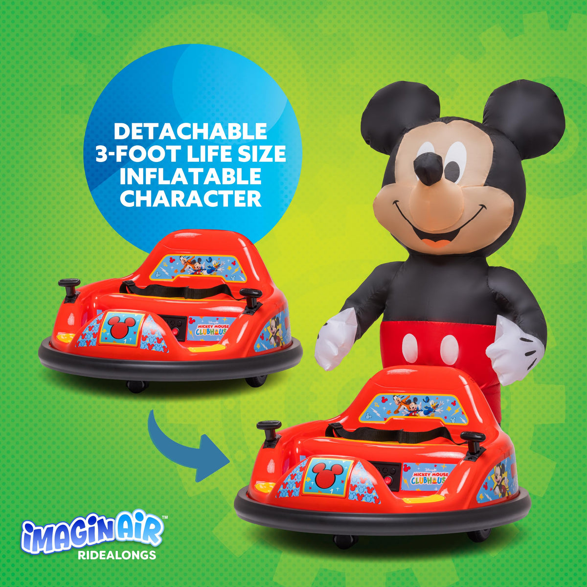 Imaginair 6V bumper car LED lights illuminate fun rider moments during playtime.