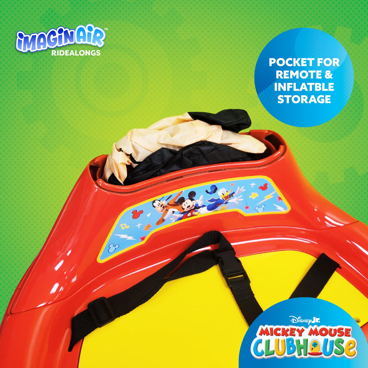 Imaginair 6V bumper car features dual joystick controls for easy, smooth driving.