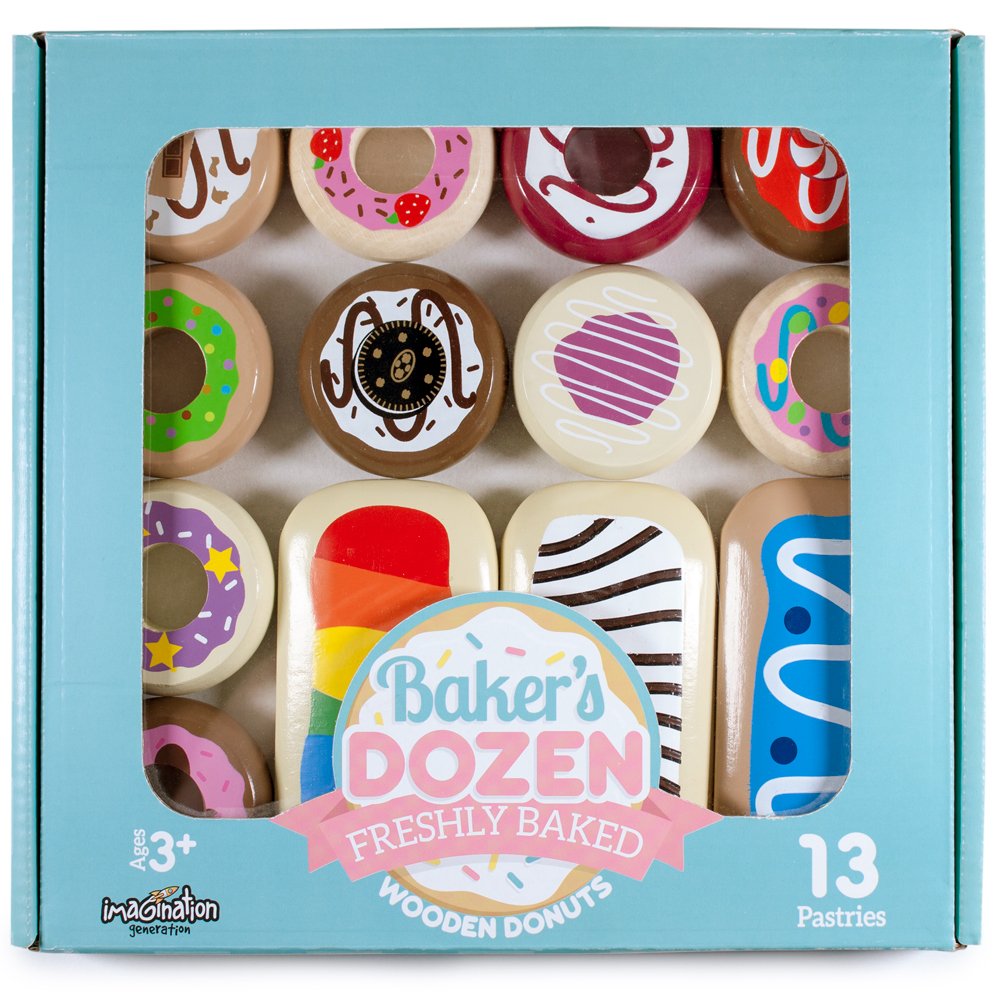 Imagination Generation Baker's Dozen wooden donuts collection for imaginative play and colorful design