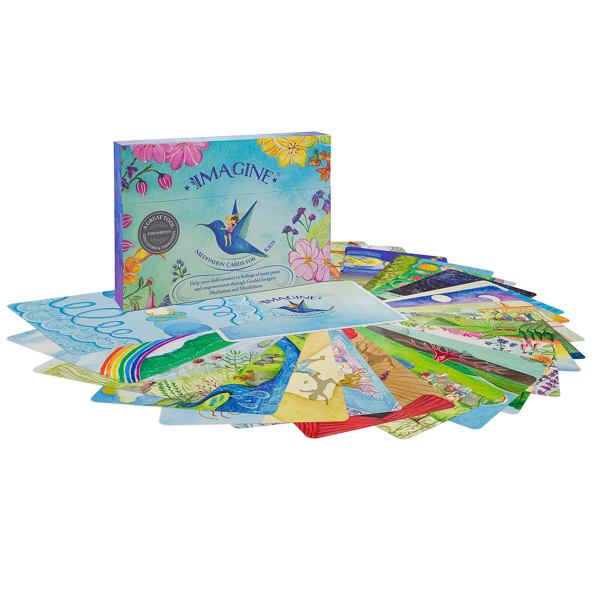 Imagine Meditation Cards for Kids kid meditating to boost focus and calm.