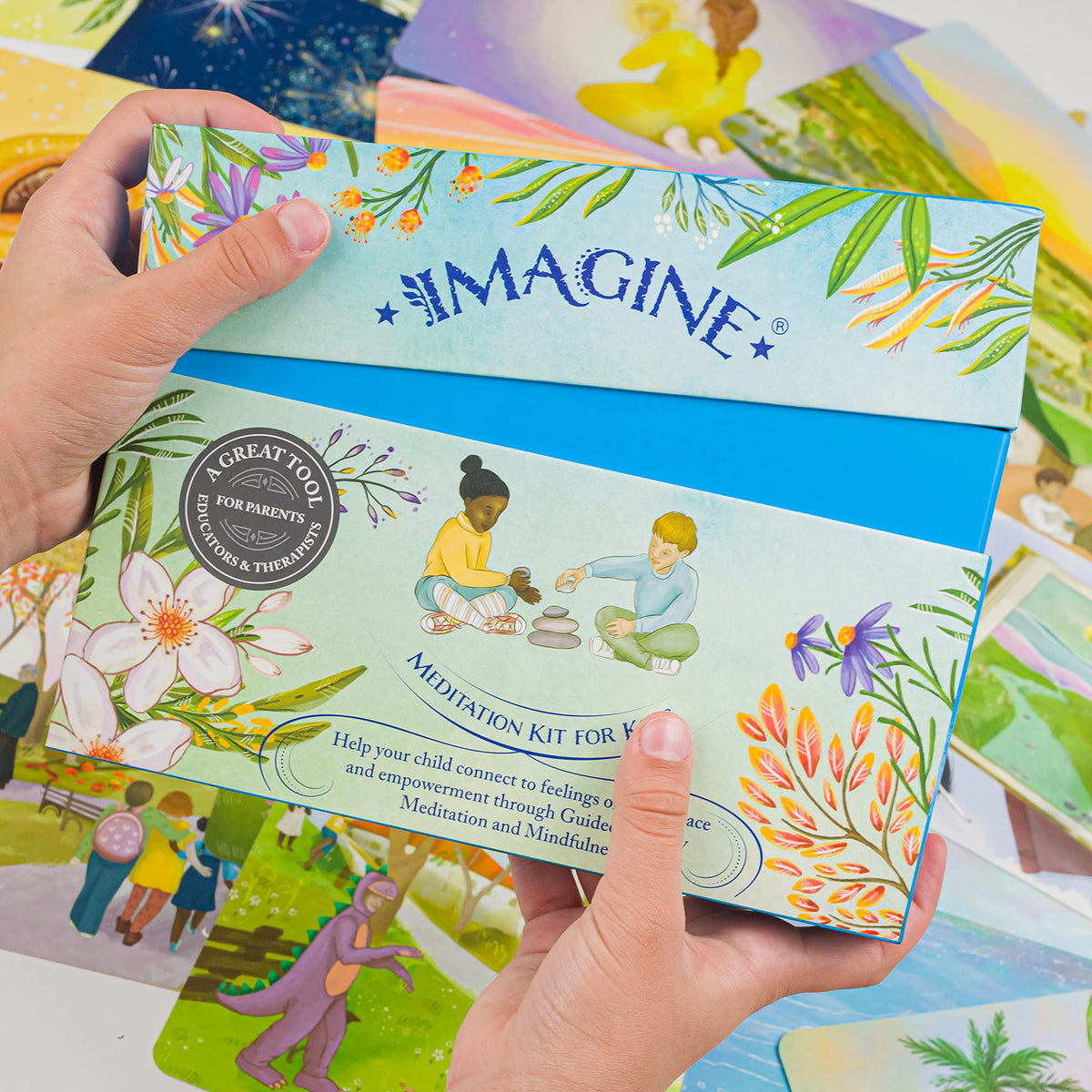 Imagine Meditation Kit for Kids group activity cards for collaborative mindfulness.